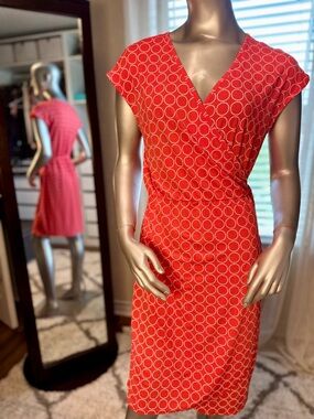 Banana Republic Orange Circle Print V Neck Midi Dress Medium
